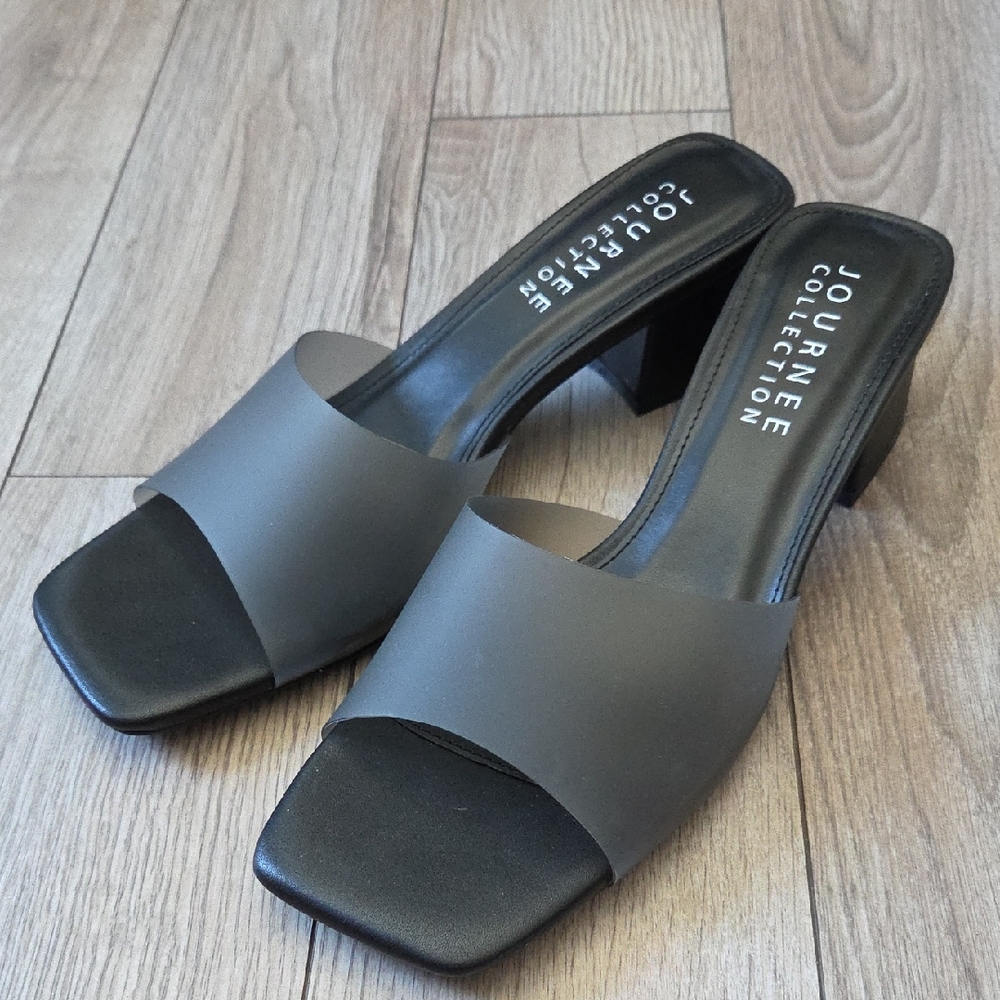 Journee Collection Gray Wide-Band Slide Mule with Low Block Heel